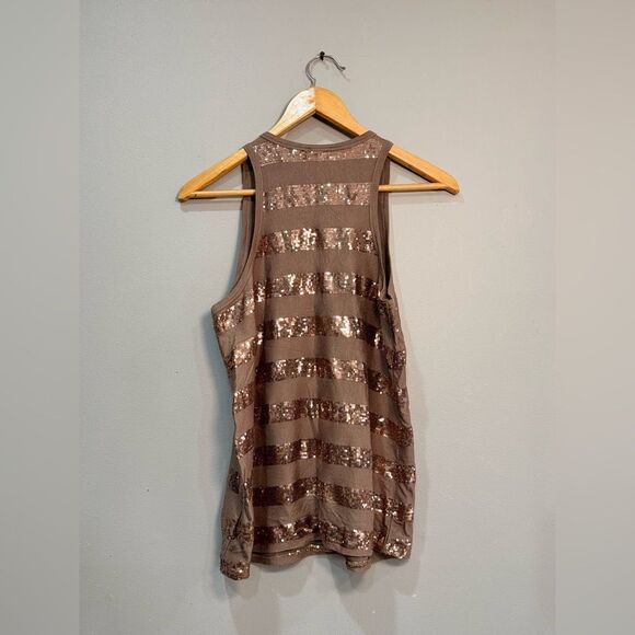 Brown C&C California Sequin Stripe Racerback Tank Size S EUC - Picture 4 of 6
